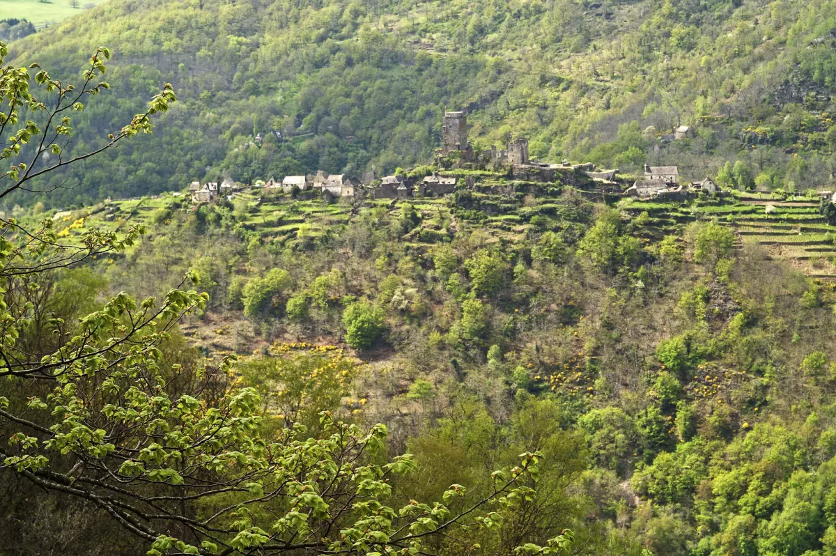 Le village de Valon et ses terrasses, vus depuis la rive de Montézic